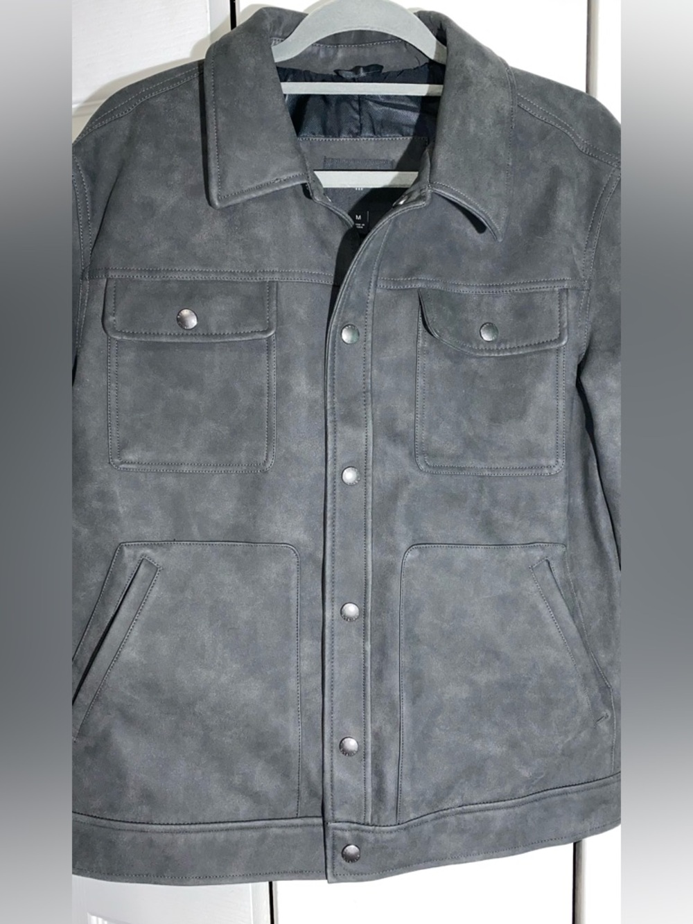 EUC Banana Republic Mens Vegan Suede Faux Leather Trucker Jacket Sz M Gray  AA20